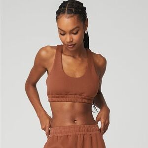 Alo Scoop Neck Sweatshirt Bra in Rust